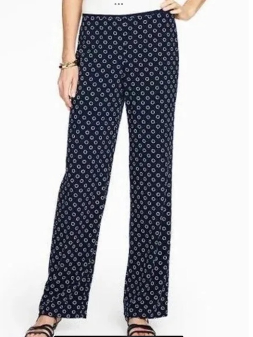 Talbots Lightweight Straight Leg Pants Navy White Nautical Sz 6 Petite